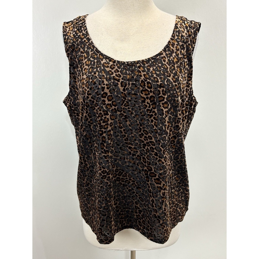 Vtg M.S.K. Velvet Burnout Tank Top Sz 2X Plus Women's Animal Print Made USA Y2K